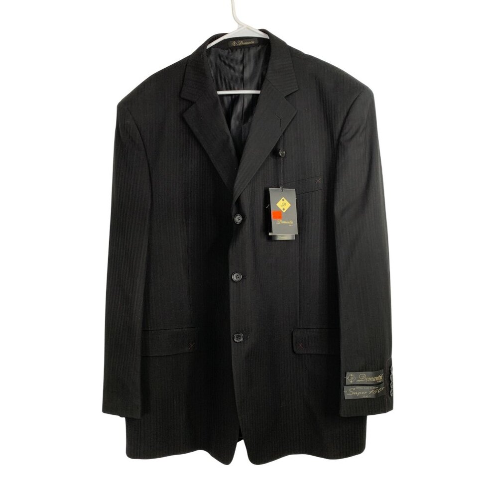 NWT Demantie Italy Black Pinstripe Super 150s Wool Mens Jacket 48R  RN10215
